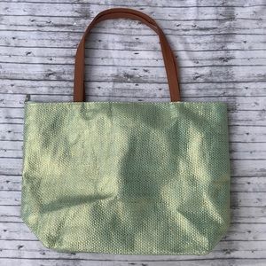 🛒 Large Mint and Gold Zippered Tote Bag